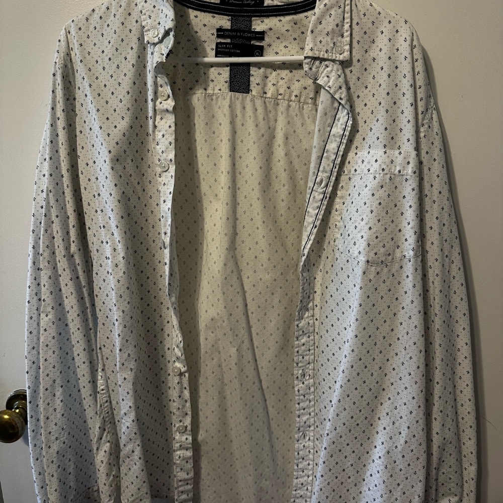 Denim & Flower White Casual Button Down Shirt